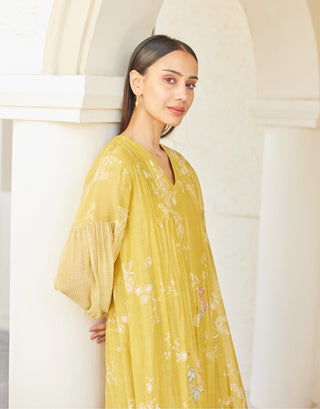Vaayu-Rue Yellow Printed Dress-INDIASPOPUP.COM