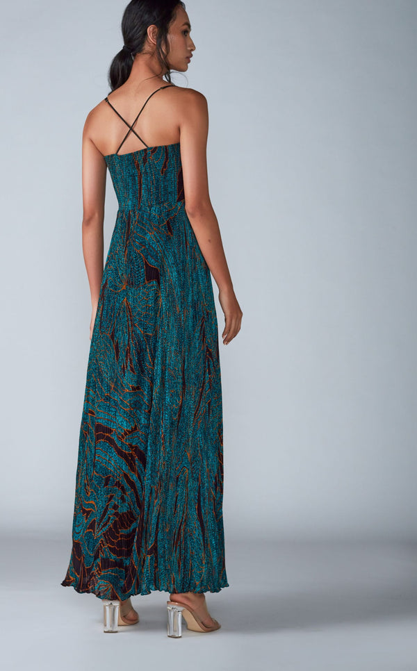 Saaksha & Kinni-Turquoise Pleated Maxi Dress-INDIASPOPUP.COM