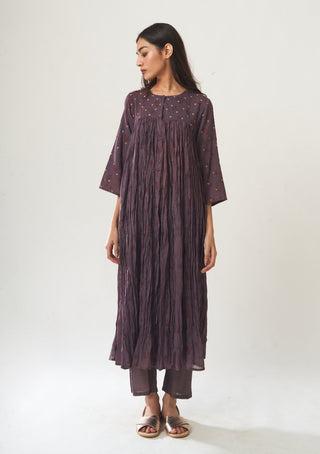 Dot-Wine Printed Kurta With Pants-INDIASPOPUP.COM