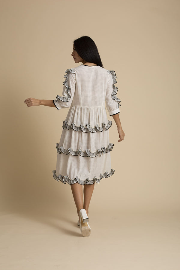 Kanelle-Ivory Stitch Frill Dress-INDIASPOPUP.COM
