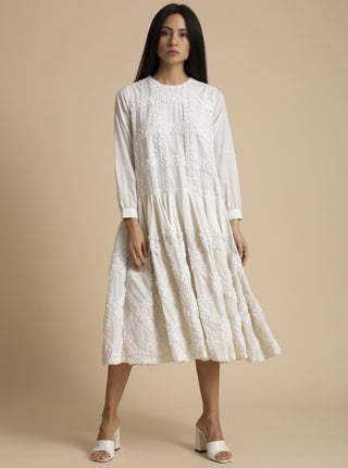 Kanelle-Ivory Paani Embroidery Dress-INDIASPOPUP.COM