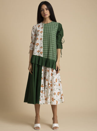 Kanelle-Ivory & Green Multipanel Dress-INDIASPOPUP.COM