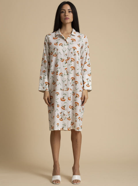 Kanelle-Ivory Printed Shirt Dress-INDIASPOPUP.COM