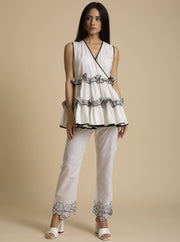 Kanelle-Ivory Frill Peasant Top With Trousers-INDIASPOPUP.COM