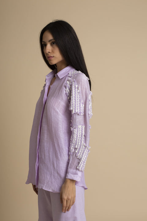 Kanelle-Purple Relief Detail Shirt With Pants-INDIASPOPUP.COM