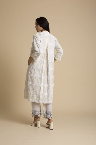 Kanelle-Ivory Paani Detail Coat With Pants-INDIASPOPUP.COM