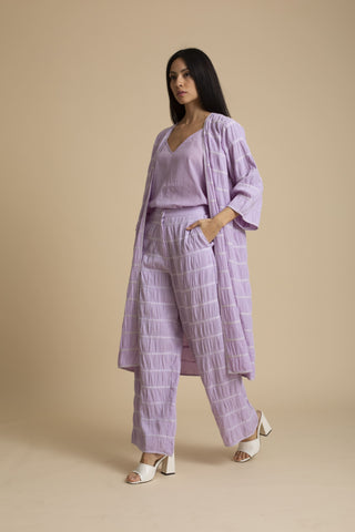 Kanelle-Purple Crushed Cotton Coat With Trousers-INDIASPOPUP.COM