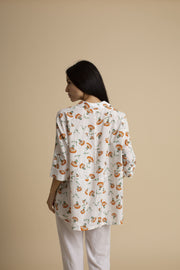 Kanelle-Ivory Kimono Shirt With Print-INDIASPOPUP.COM