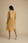 Kanelle-Yellow Sheer Dress With Cut Work Hem-INDIASPOPUP.COM