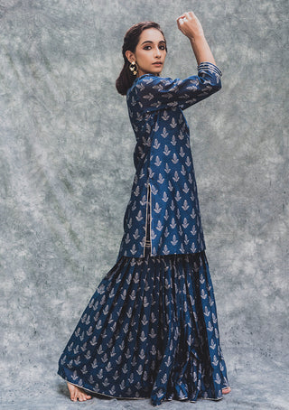 House Of Pink-Blue Chanderi Kurta Set-INDIASPOPUP.COM