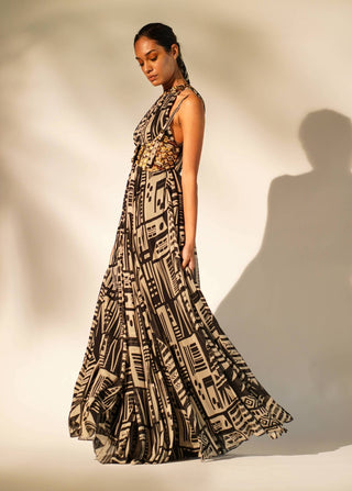Nikita Mhaisalkar-Abstract Printed Girdle And Maxi Dress-INDIASPOPUP.COM