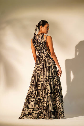 Nikita Mhaisalkar-Abstract Printed Girdle And Maxi Dress-INDIASPOPUP.COM