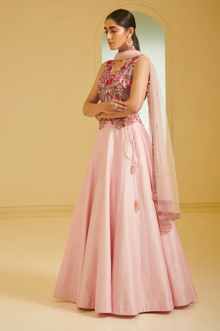 Varun Bahl-Pink Embroidered Zille With Skirt-INDIASPOPUP.COM