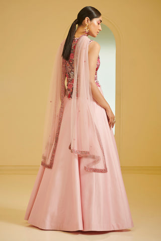 Varun Bahl-Pink Embroidered Zille With Skirt-INDIASPOPUP.COM