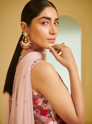 Varun Bahl-Pink Embroidered Zille With Skirt-INDIASPOPUP.COM