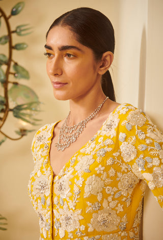 Varun Bahl-Yellow Embroidered Kalidar With Pants-INDIASPOPUP.COM