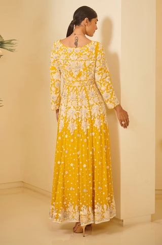 Varun Bahl-Yellow Embroidered Kalidar With Pants-INDIASPOPUP.COM