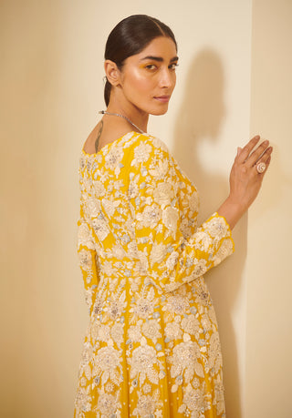Varun Bahl-Yellow Circular Embroidered Gown-INDIASPOPUP.COM