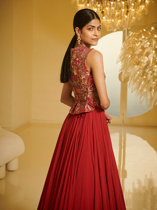 Varun Bahl-Red Embroidered Zille Paired With Skirt-INDIASPOPUP.COM