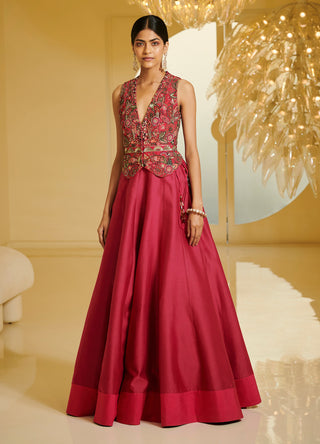 Varun Bahl-Fuchia Pink Embroidered Zille With Skirt-INDIASPOPUP.COM