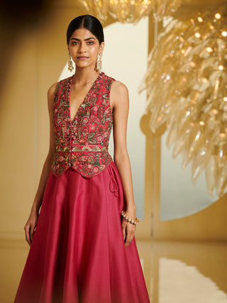 Varun Bahl-Fuchia Pink Embroidered Zille With Skirt-INDIASPOPUP.COM