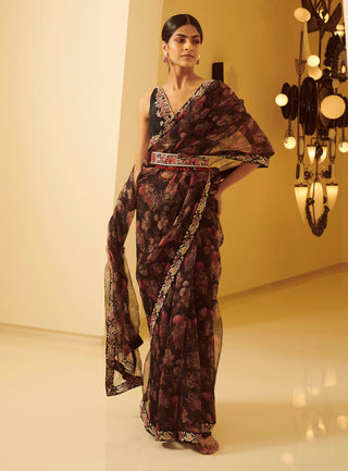 Varun Bahl-Black Embroidered Saree Set-INDIASPOPUP.COM