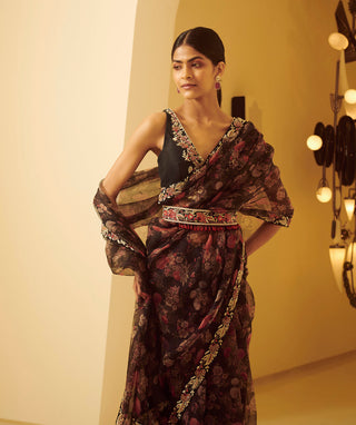 Varun Bahl-Black Embroidered Saree Set-INDIASPOPUP.COM