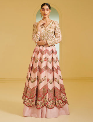 Varun Bahl-Light Pink Chevron Kalidar Set-INDIASPOPUP.COM