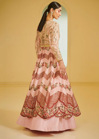 Varun Bahl-Light Pink Chevron Kalidar Set-INDIASPOPUP.COM