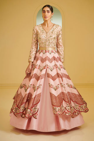 Varun Bahl-Light Pink Chevron Kalidar Set-INDIASPOPUP.COM