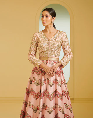 Varun Bahl-Light Pink Chevron Kalidar Set-INDIASPOPUP.COM