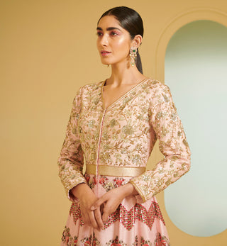 Varun Bahl-Light Pink Chevron Kalidar Set-INDIASPOPUP.COM