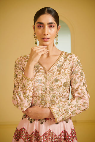 Varun Bahl-Light Pink Chevron Kalidar Set-INDIASPOPUP.COM