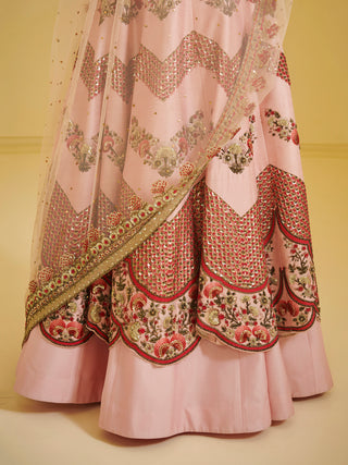 Varun Bahl-Light Pink Chevron Kalidar Set-INDIASPOPUP.COM