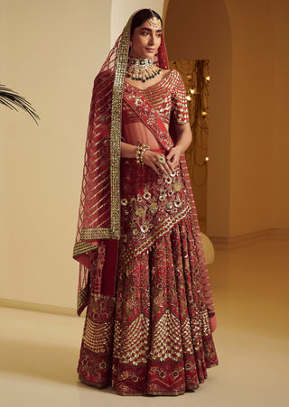 Varun Bahl-Maroon Embroidered Lehenga Set-INDIASPOPUP.COM