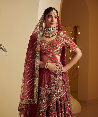 Varun Bahl-Maroon Embroidered Lehenga Set-INDIASPOPUP.COM