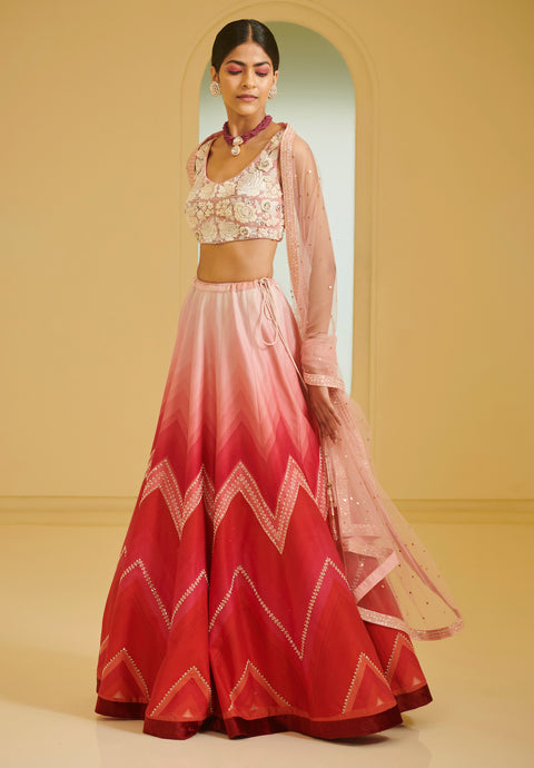 Varun Bahl-Pink Embroidered Highlighted Lehenga Set-INDIASPOPUP.COM