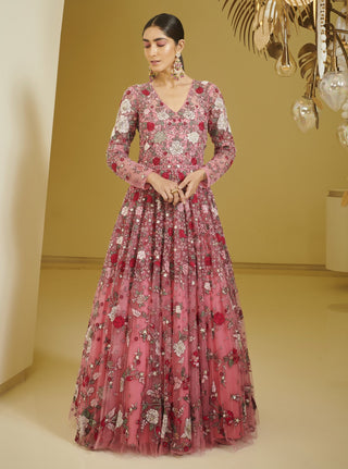 Varun Bahl-Pink Embroidered Gown-INDIASPOPUP.COM