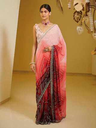 Varun Bahl-Maroon Pink Embroidered Saree Set-INDIASPOPUP.COM