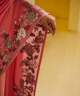 Varun Bahl-Pink Floral Embroidered Saree Set-INDIASPOPUP.COM