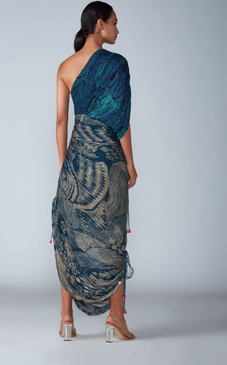 Saaksha & Kinni-Blue Abstract Pleated Saree Dress-INDIASPOPUP.COM