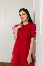 Sanya Gulati-Red Tonal Embroidered Double Sharara And Peplum Set-INDIASPOPUP.COM