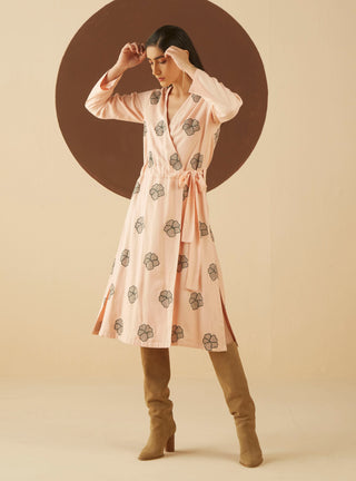Kanelle-Pink Sierra Embroidered Wrap Dress-INDIASPOPUP.COM