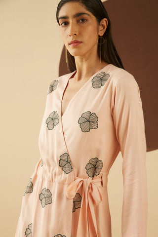 Kanelle-Pink Sierra Embroidered Wrap Dress-INDIASPOPUP.COM