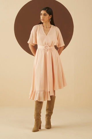 Kanelle-Pink Livia Solid Dress-INDIASPOPUP.COM
