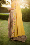 Yellow Sunflower Cape With Blouse And Draped Skirt