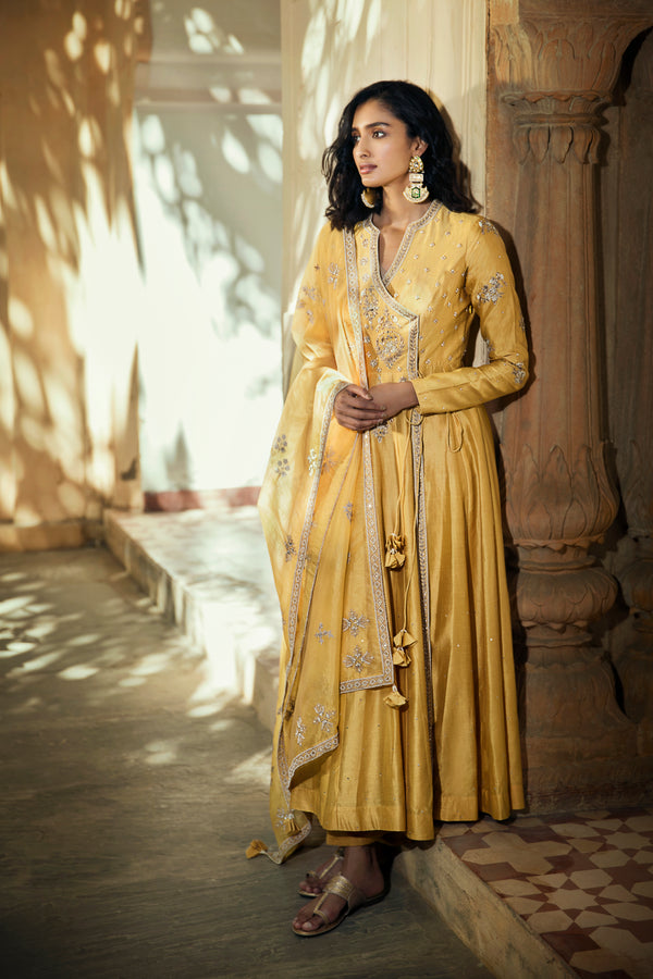 Yellow Angrakha Farshi Kalidar