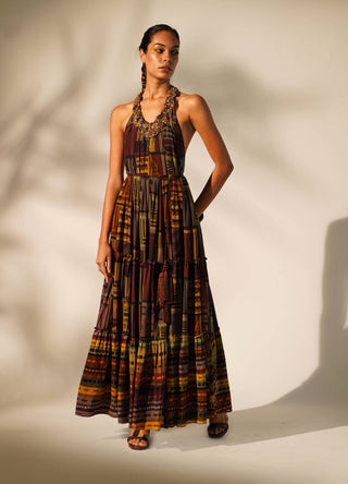 Nikita Mhaisalkar-Multicolour Abstract Print Maxi Dress-INDIASPOPUP.COM