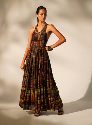 Nikita Mhaisalkar-Multicolour Abstract Print Maxi Dress-INDIASPOPUP.COM