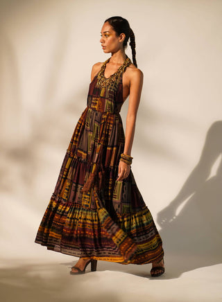 Nikita Mhaisalkar-Multicolour Abstract Print Maxi Dress-INDIASPOPUP.COM